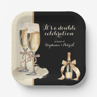 Es ist ein Doppel-Feier Gold Champagner Party Pappteller