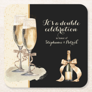 Es ist ein Doppel-Feier Gold Champagner Party Rechteckiger Pappuntersetzer