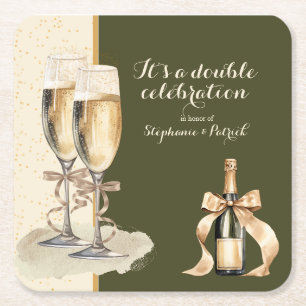 Es ist ein Doppel-Feier Gold Champagner Party Rechteckiger Pappuntersetzer