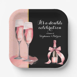 Es ist ein doppeltes Fest Rosa Champagner Geburtst Pappteller