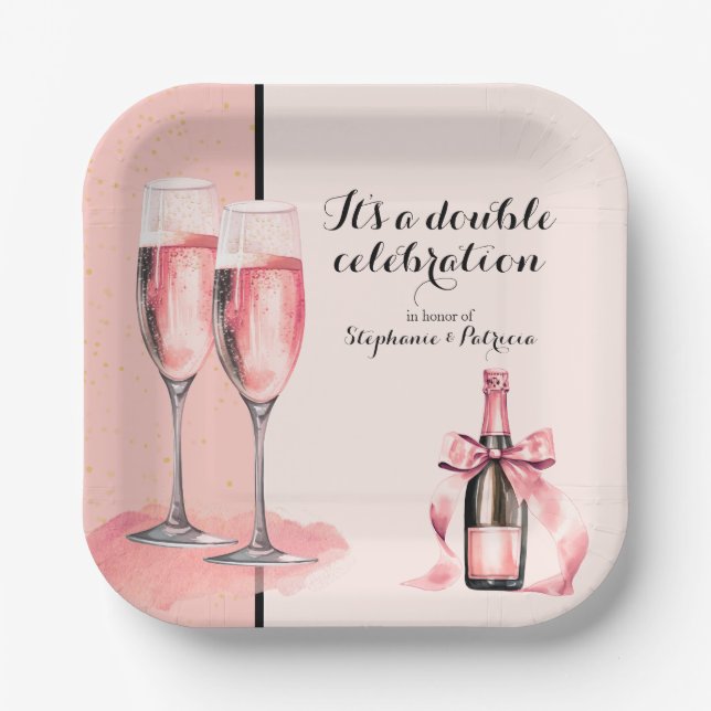 Es ist ein doppeltes Fest Rosa Champagner Geburtst Pappteller (Vorderseite)