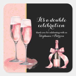 Es ist ein doppeltes Fest Rosa Champagner Geburtst Quadratischer Aufkleber