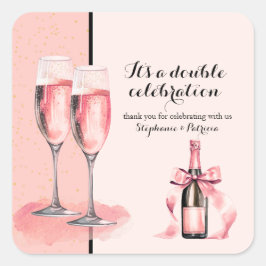 Es ist ein doppeltes Fest Rosa Champagner Geburtst Quadratischer Aufkleber