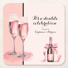 Es ist ein doppeltes Fest Rosa Champagner Geburtst Rechteckiger Pappuntersetzer
