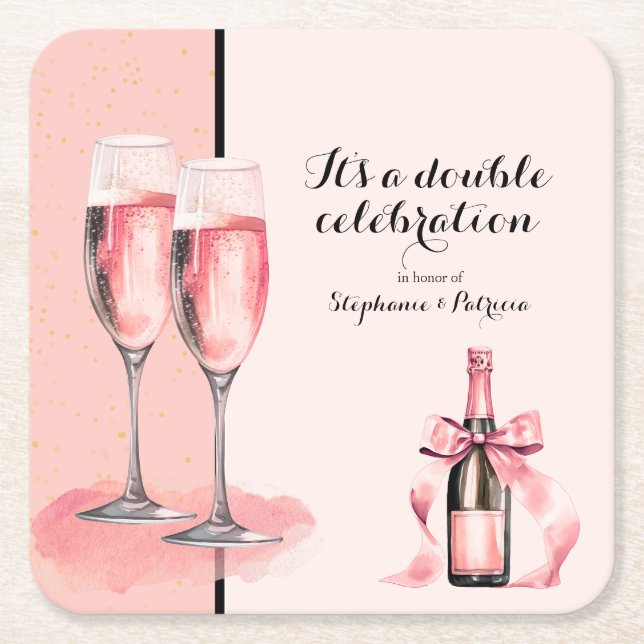 Es ist ein doppeltes Fest Rosa Champagner Geburtst Rechteckiger Pappuntersetzer (Vorderseite)