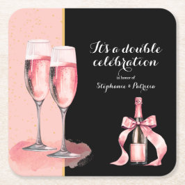 Es ist ein doppeltes Fest Rosa Champagner Geburtst Rechteckiger Pappuntersetzer