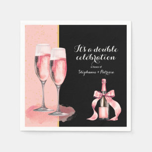 Es ist ein doppeltes Fest Rosa Champagner Geburtst Serviette