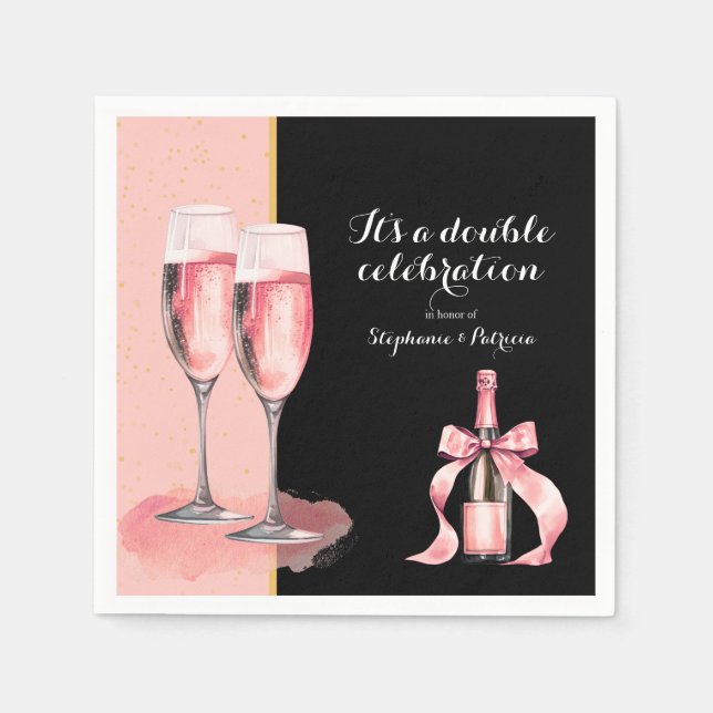 Es ist ein doppeltes Fest Rosa Champagner Geburtst Serviette (Vorderseite)