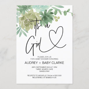 Es ist ein Girl Baby Dusche Party Green Succulents Einladung