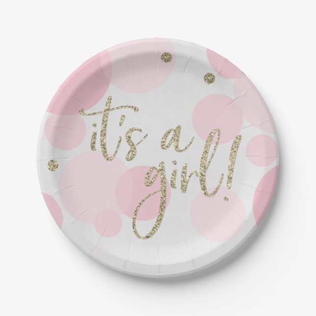 Es ist ein Girl Baby Dusche rosa Teller (Vorderseite)