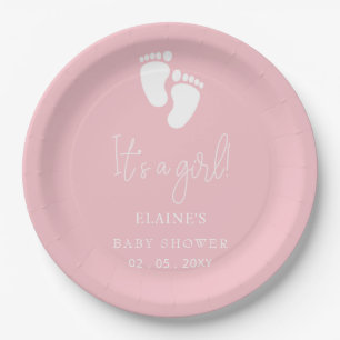 Es ist ein Girl Baby Footprint Niedlich Pink Baby  Pappteller