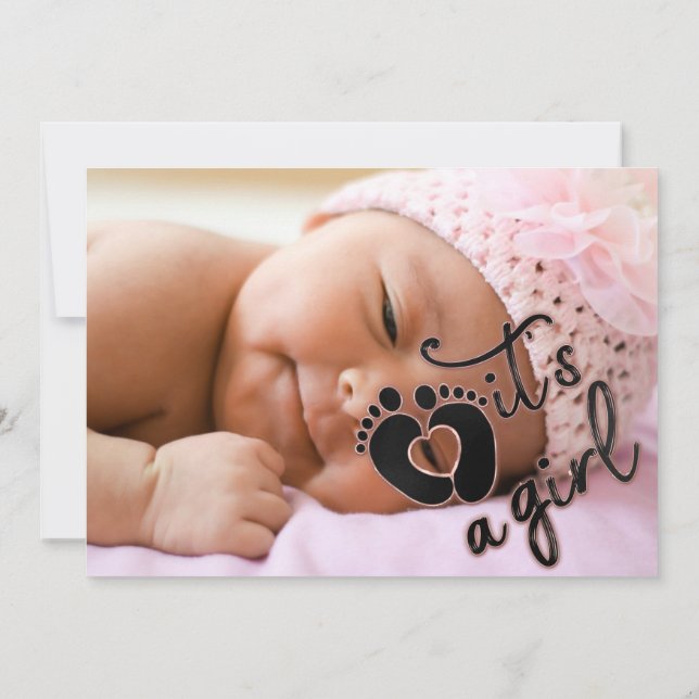 Es ist ein Girl Baby Shower Foto Rose Herzfüß Einladung (Rückseite)