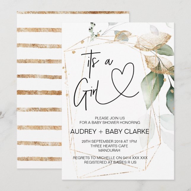 Es ist ein Girl Baby Shower Party Green Eucalyptus Einladung (Vorne/Hinten)