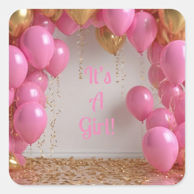 Es ist ein Girl Balloons! Quadratischer Aufkleber (Vorderseite)