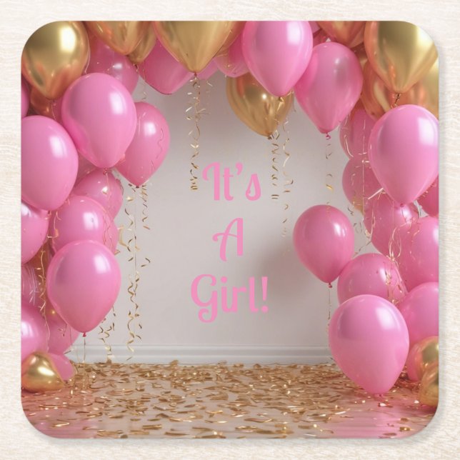 Es ist ein Girl Balloons! Rechteckiger Pappuntersetzer (Vorderseite)