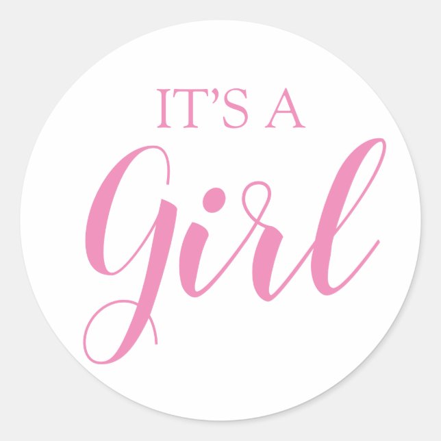 Es ist ein Girl Gender Reveal Pink Script Runder Aufkleber (Vorderseite)