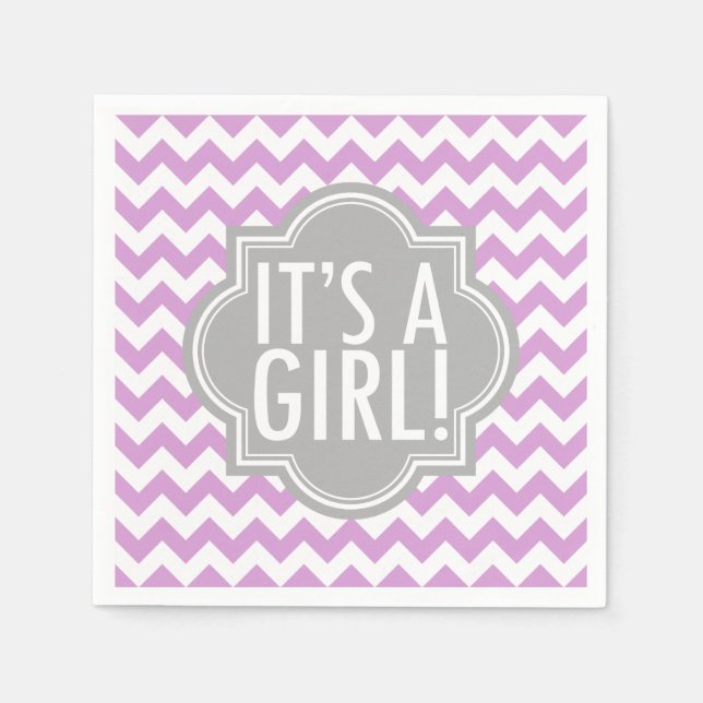 Es ist ein Girl Lavender Zickzack und grau Serviette (Vorderseite)