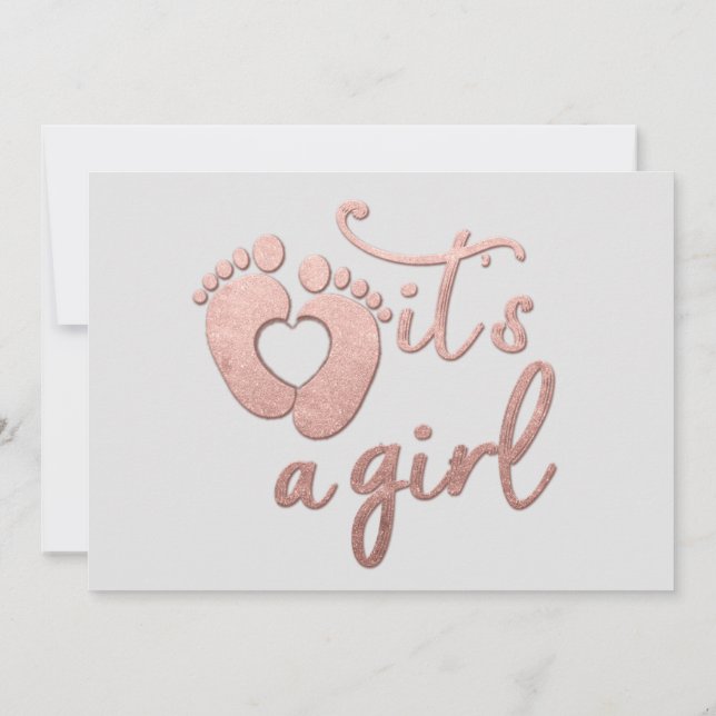 Es ist ein Girl New Baby Rose Gray Pastel Heart Fe Einladung (Rückseite)