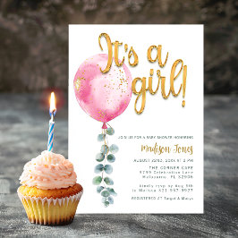 Es ist ein Girl Pink Balloon Baby Shower & Gold Sc Einladung