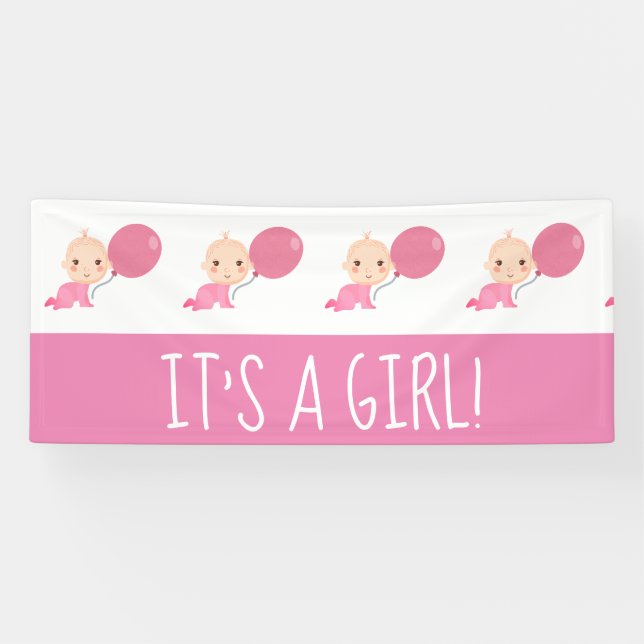 Es ist ein Girl Pink Balloon Welcome Zuhause Banne Banner (Horizontal)