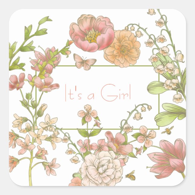 Es ist ein Girl-Pink-Blume-Aufkleber Quadratischer Aufkleber (Vorderseite)