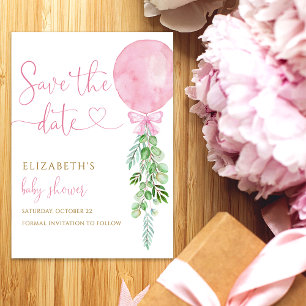 Es ist ein Girl Pink Eukalyptus-Ballon Save the Da Einladung