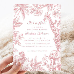 Es ist ein Girl Pink Girl Baby Shower Safari Toile Einladung