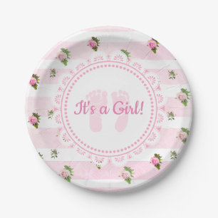 Es ist ein Girl Pink & White Lacey Baby Dusche Tel Pappteller
