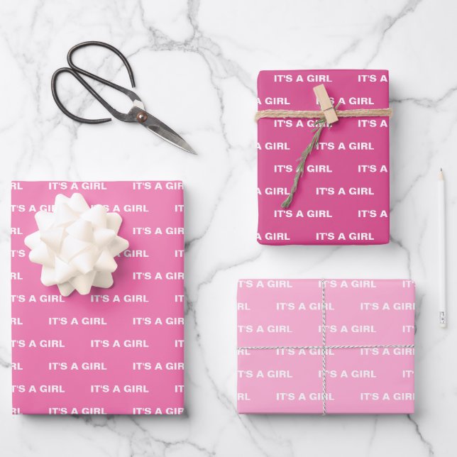 Es ist ein Girl-Pink-Wrapping Paper Sheets Geschenkpapier Set (Vorderseite)