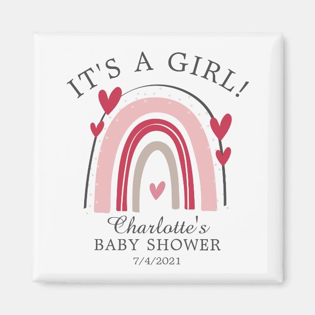 Es ist ein Girl Red Pink Heart Rainbow Magnet (Vorne)