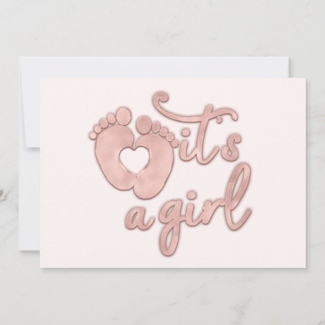Es ist ein Girl Script New Baby Rose Feet Herzblus Einladung (Rückseite)
