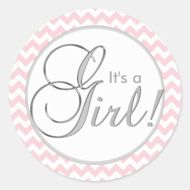 ES IST EIN GIRL! Trendy Pink Zickzack Babydusche Runder Aufkleber (Vorderseite)