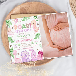 Es ist ein Girl Watercolor Dinosaur Baby Shower Fo Einladung