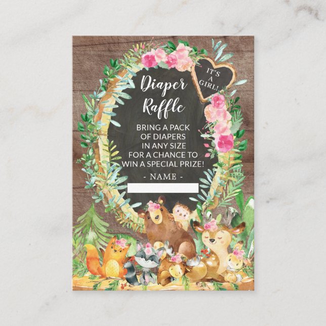 Es ist ein Girl Woodland Baby Duschdusche Windeln  Begleitkarte (Vorderseite)