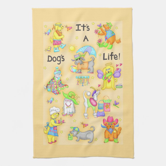 Es ist ein Hund Life Whimsy Funny Hunde Gelb Geschirrtuch (Vertikal)