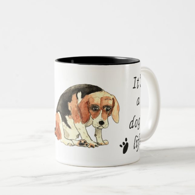 Es ist ein Hundeleben Funny Niedlicher Beagle Dog  Zweifarbige Tasse (VorderseiteRechts)