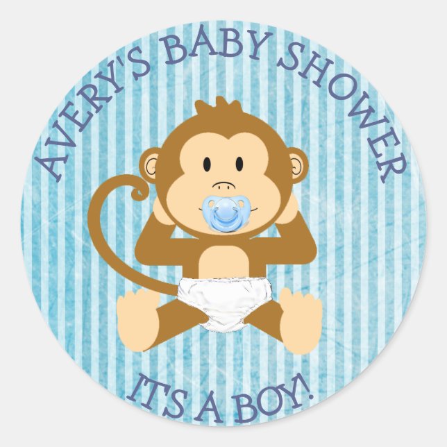 Es ist ein Junge, Affen Baby Dusche Blue Aufkleber (Vorderseite)