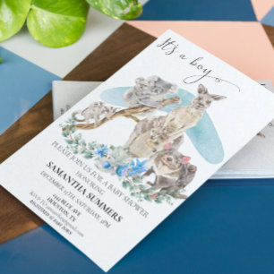 Es ist ein Junge Australische Tier-Baby-Party Blau Einladung