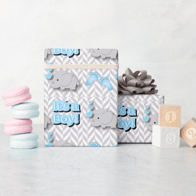 Es ist ein Junge - Baby Elephant Geschenkpapier (Babyparty)