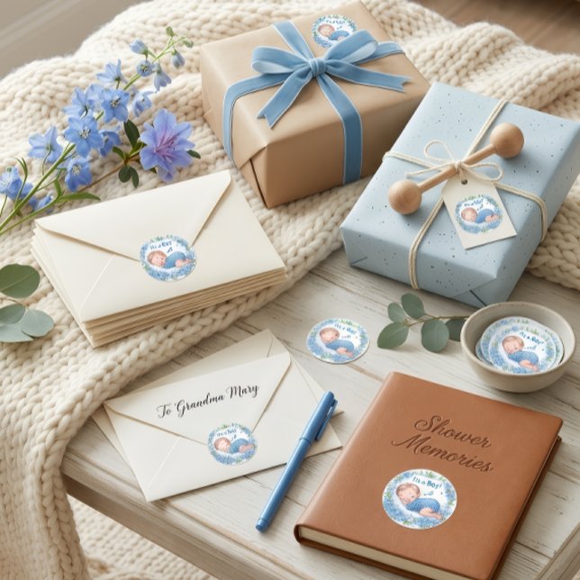 Es ist ein Junge Baby Shower Aufkleber (Von Creator hochgeladen)