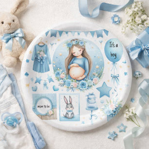 Es ist ein Junge – Baby Shower Pappteller für werd