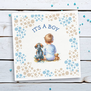 Es ist ein Junge Baby- und Dackel Puppy-Baby-Dus Serviette