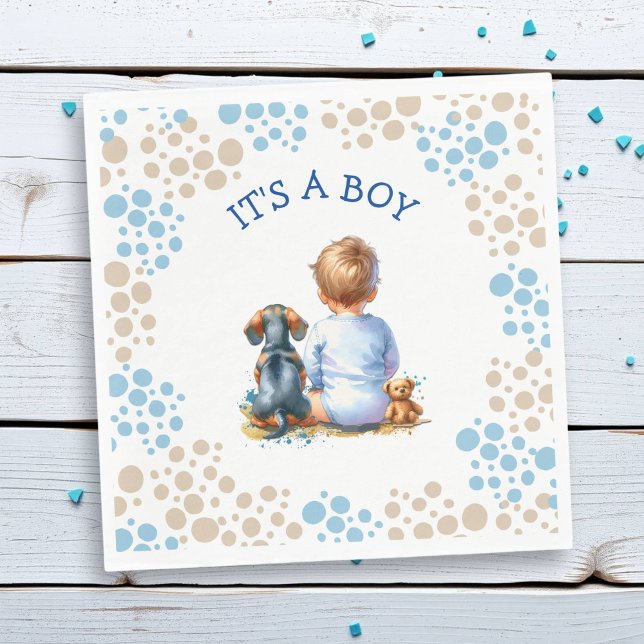 Es ist ein Junge | Baby- und Dackel Puppy-Baby-Dus Serviette (Von Creator hochgeladen)