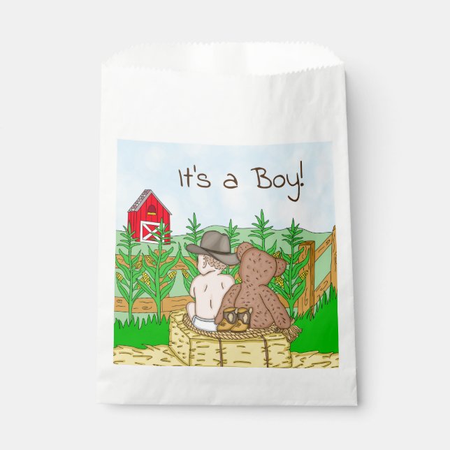 Es ist ein Junge | Babydusche | Lil Cowboy Teddy B Geschenktütchen (Vorderseite)