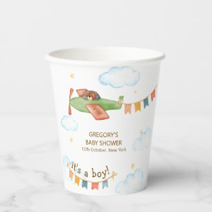 Es ist ein Junge Bär Flugzeug Himmel Baby Shower Pappbecher