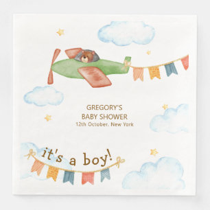 Es ist ein Junge Bär Flugzeug Himmel Baby Shower Serviette