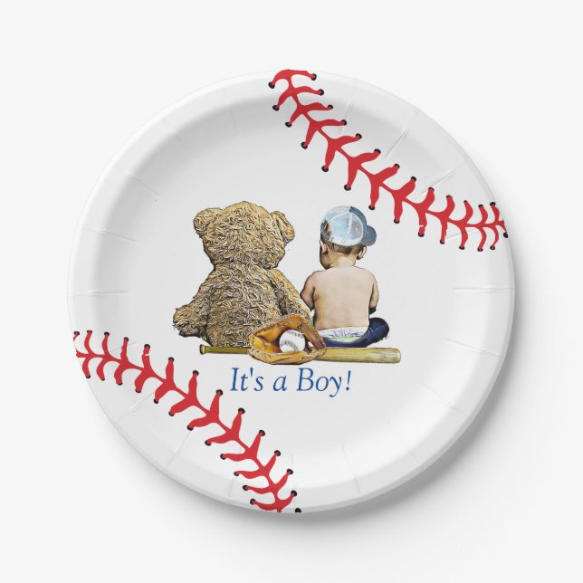 Es ist ein Junge, Baseball Themed Boy's Baby Showe Pappteller (Vorderseite)