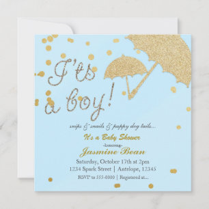 ES IST EIN JUNGE Blau & Gold Baby Shower Einladung