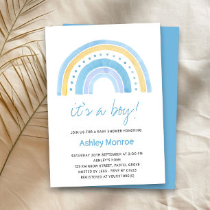 Es ist ein Junge Blau Regenbogen-Baby-Party Einladung