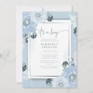 Es ist ein Junge, blaue florale Babyparty Einladung